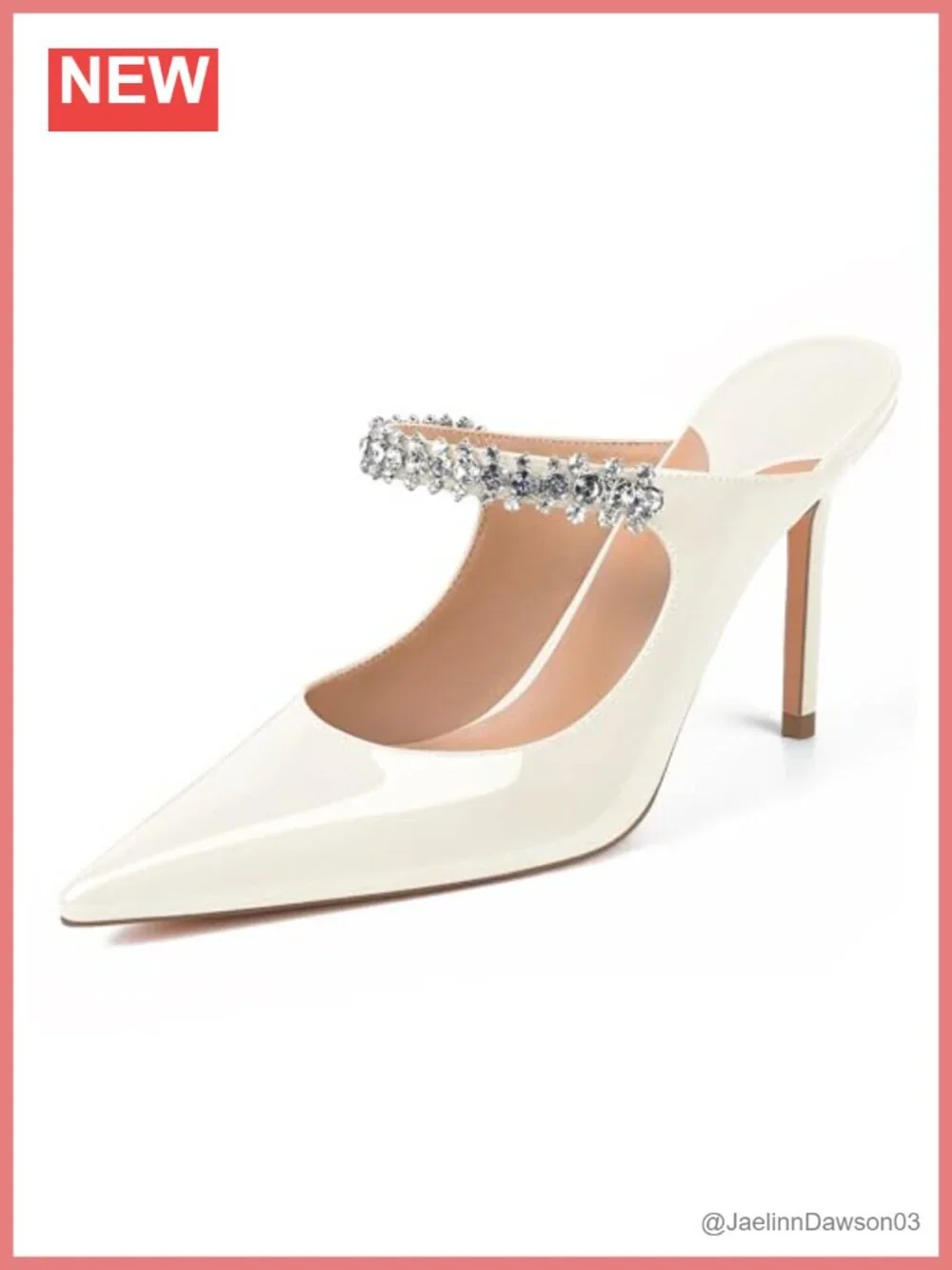 Rhinestone Patent Leather Pointed Toe Slip On Heeled Mules Women's Stiletto